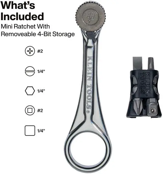Alt view image 9 of 14 - 65200MAG Slim-Profile Magnetic Mini Ratchet, 90-Tooth Ratchet Screwdriver Set with 1/4-Inch Nut Driver, 4 Bit Storage, Includes Phillips, Slotted, Square, and Nut Driver Adapter