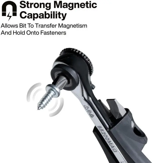 Alt view image 12 of 14 - 65200MAG Slim-Profile Magnetic Mini Ratchet, 90-Tooth Ratchet Screwdriver Set with 1/4-Inch Nut Driver, 4 Bit Storage, Includes Phillips, Slotted, Square, and Nut Driver Adapter