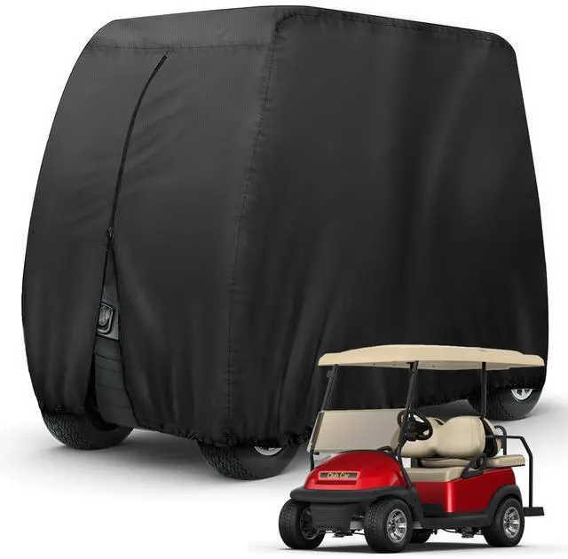 Alt view image 8 of 14 - Golf Cart Cover 8 Passenger for Club Car EZGO Yamaha Golf Carts | Heavy Duty 420D Durable Fabric, Waterproof Rear Zipper, Windproof Strap Dustproof UV resistant for 8 Seat Cart Up to 169 Inch