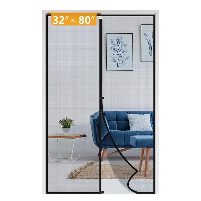 Alt view image 8 of 14 - Magnetic Screen Door, for 32x80 Doors, Black | Screen Size 34"x81", High-Density Fiberglass Mesh, Powerful Magnets & Windproof Hasp, For Front/Back Patio Doors