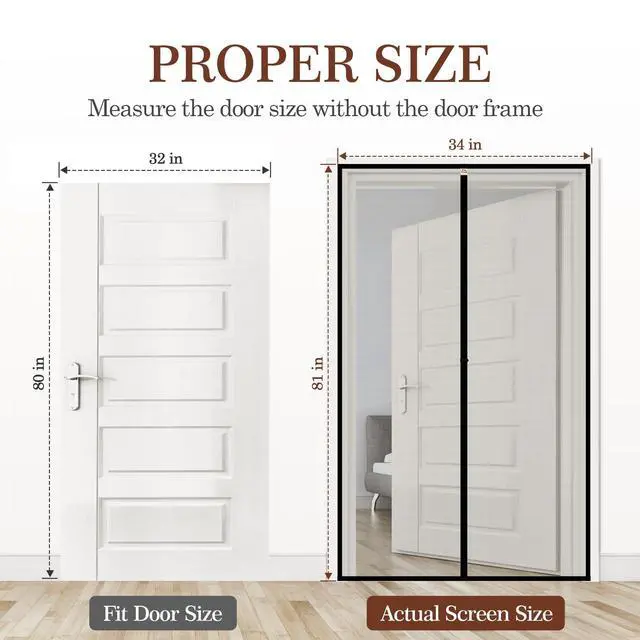 Alt view image 9 of 14 - Magnetic Screen Door, for 32x80 Doors, Black | Screen Size 34"x81", High-Density Fiberglass Mesh, Powerful Magnets & Windproof Hasp, For Front/Back Patio Doors
