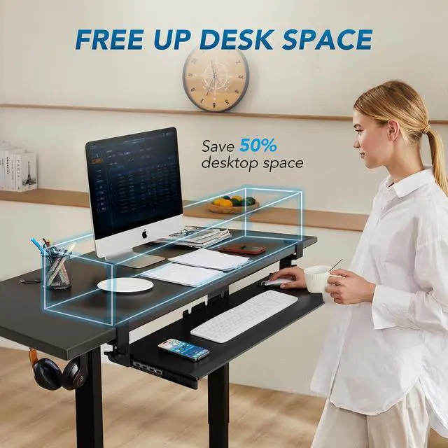 Alt view image 9 of 14 - Keyboard Tray Under Desk Pull Out with 3 Height Adjustable Extra Sturdy C Clamp Mount System, 32.8 (38 inch Including Clamps) x 12 Inch Slide-Out Platform Computer Drawer for Typing