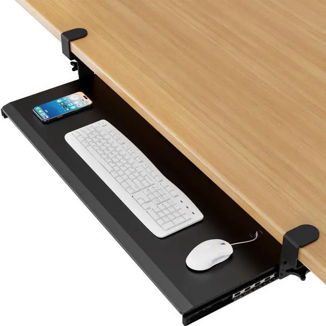 Alt view image 8 of 14 - Keyboard Tray Under Desk Pull Out with 3 Height Adjustable Extra Sturdy C Clamp Mount System, 32.8 (38 inch Including Clamps) x 12 Inch Slide-Out Platform Computer Drawer for Typing