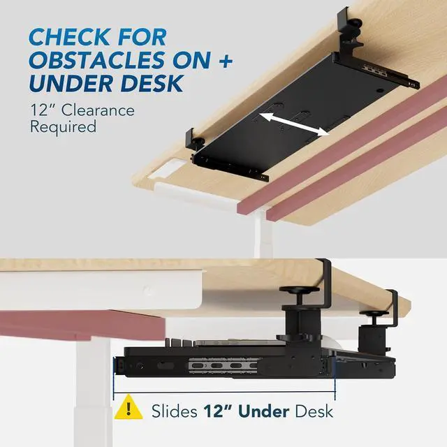 Alt view image 13 of 14 - Keyboard Tray Under Desk Pull Out with 3 Height Adjustable Extra Sturdy C Clamp Mount System, 32.8 (38 inch Including Clamps) x 12 Inch Slide-Out Platform Computer Drawer for Typing
