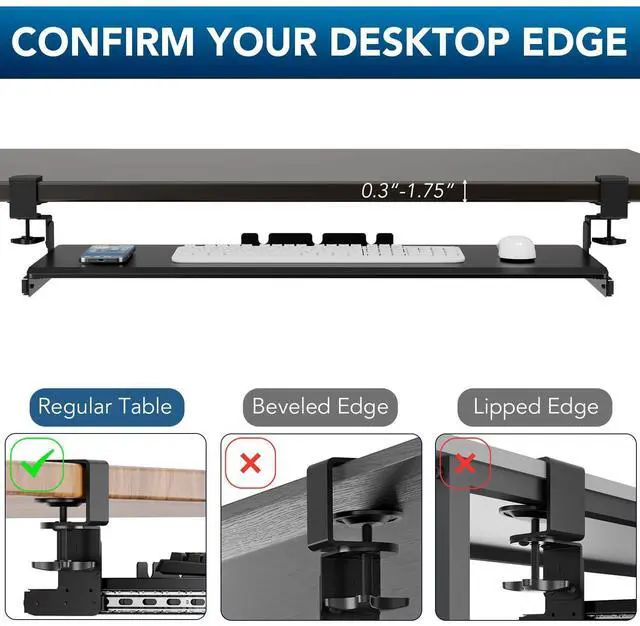 Alt view image 14 of 14 - Keyboard Tray Under Desk Pull Out with 3 Height Adjustable Extra Sturdy C Clamp Mount System, 32.8 (38 inch Including Clamps) x 12 Inch Slide-Out Platform Computer Drawer for Typing