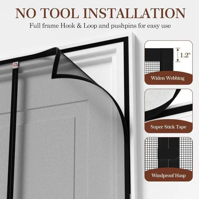 Alt view image 12 of 14 - Magnetic Screen Door, for 32x80 Doors, Black | Screen Size 34"x81", High-Density Fiberglass Mesh, Powerful Magnets & Windproof Hasp, For Front/Back Patio Doors