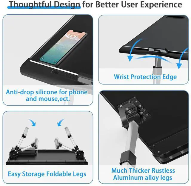 Alt view image 8 of 12 - Laptop Bed Desk, X-Large Leather Adjustable Computer Bed Table Tray, Foldable Laptop Lap Desk for Bed Sofa Couch Floor Writing Eating Working with Drawer 2 Movable Stoppers (23.6 inch, Black)