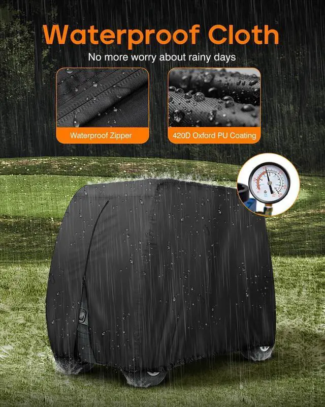 Alt view image 12 of 14 - Golf Cart Cover 8 Passenger for Club Car EZGO Yamaha Golf Carts | Heavy Duty 420D Durable Fabric, Waterproof Rear Zipper, Windproof Strap Dustproof UV resistant for 8 Seat Cart Up to 169 Inch