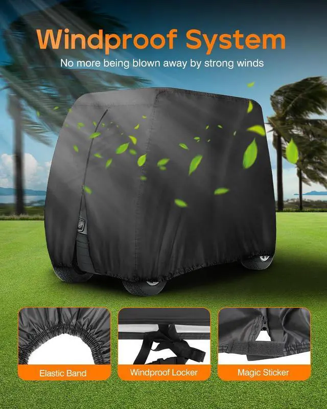 Alt view image 13 of 14 - Golf Cart Cover 8 Passenger for Club Car EZGO Yamaha Golf Carts | Heavy Duty 420D Durable Fabric, Waterproof Rear Zipper, Windproof Strap Dustproof UV resistant for 8 Seat Cart Up to 169 Inch
