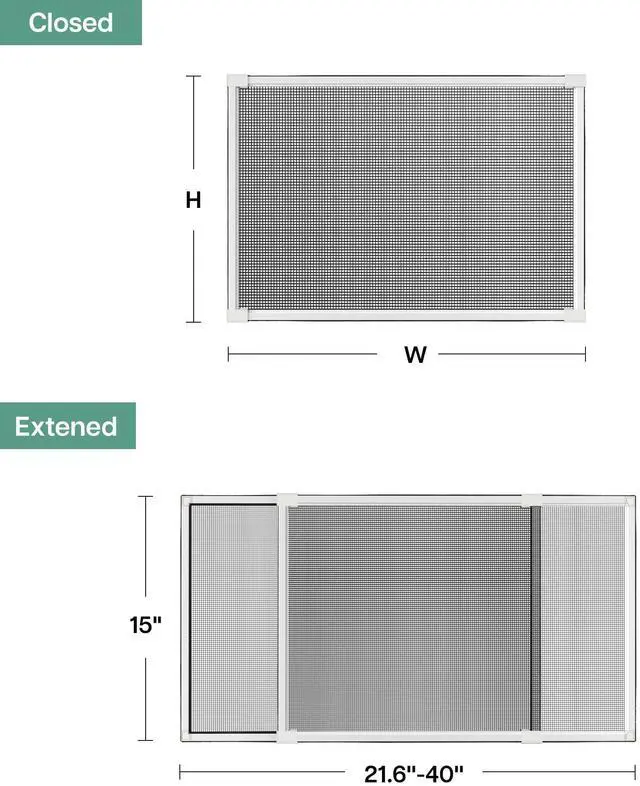 Alt view image 10 of 12 - Expandable Window Screen, 15" H x 21.6" - 40" W, 2 Pack | Horizontal Adjustable Window Screens, Replacement Window Screens for House Windows