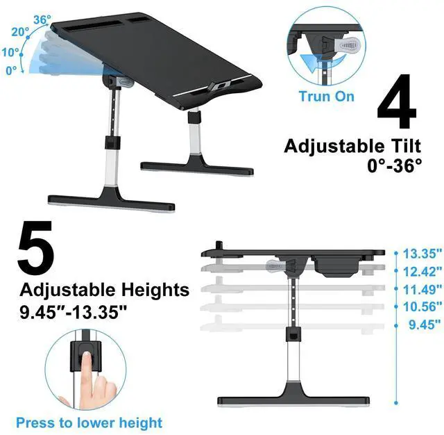 Alt view image 11 of 12 - Laptop Bed Desk, X-Large Leather Adjustable Computer Bed Table Tray, Foldable Laptop Lap Desk for Bed Sofa Couch Floor Writing Eating Working with Drawer 2 Movable Stoppers (23.6 inch, Black)