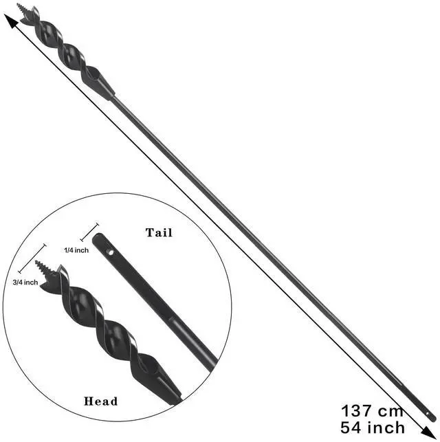 Alt view image 9 of 14 - Flexible Drill Bit for Wire Pulling,3/4 x 54 in. Flex Auger Drill Bit | Guide Ball Kit Included; Black Steel Shaft, Auger Head, Fish-Eye Hole & 3-Flat Shank for Pulling Wires in Walls and Studs