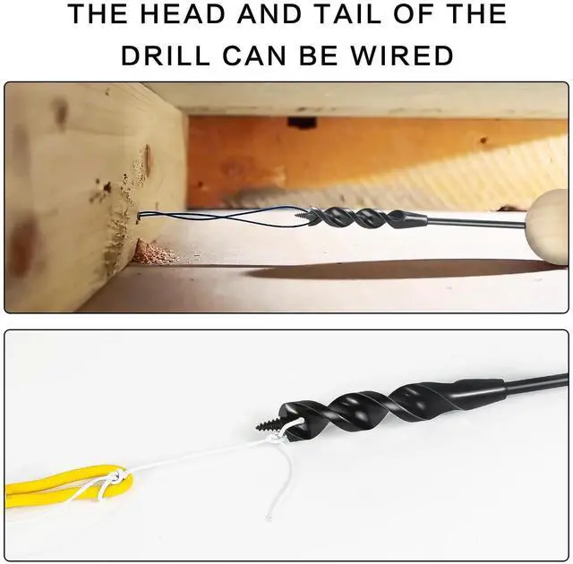 Alt view image 11 of 14 - Flexible Drill Bit for Wire Pulling,3/4 x 54 in. Flex Auger Drill Bit | Guide Ball Kit Included; Black Steel Shaft, Auger Head, Fish-Eye Hole & 3-Flat Shank for Pulling Wires in Walls and Studs