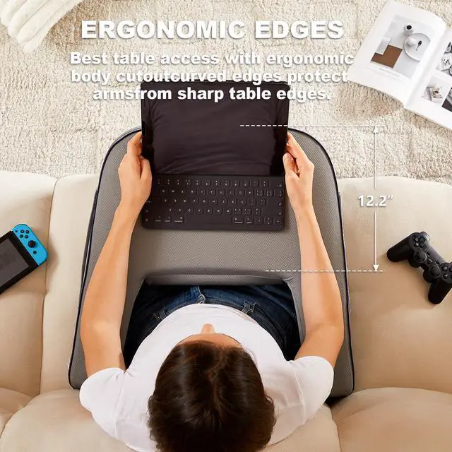 Alt view image 9 of 12 - Lap Desk Pillow for Bed, Soft Arm Rest Pillow, Reading Lap Pillow, Memory Foam Reading Pillow, Laptop Lap Desk for arms for Reading, Working in Bed Couch(Grey)
