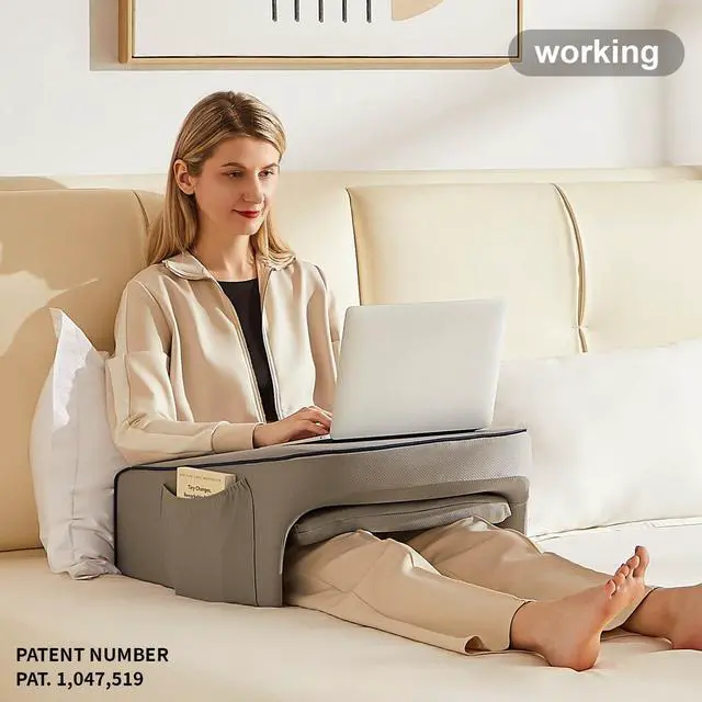 Alt view image 12 of 12 - Lap Desk Pillow for Bed, Soft Arm Rest Pillow, Reading Lap Pillow, Memory Foam Reading Pillow, Laptop Lap Desk for arms for Reading, Working in Bed Couch(Grey)
