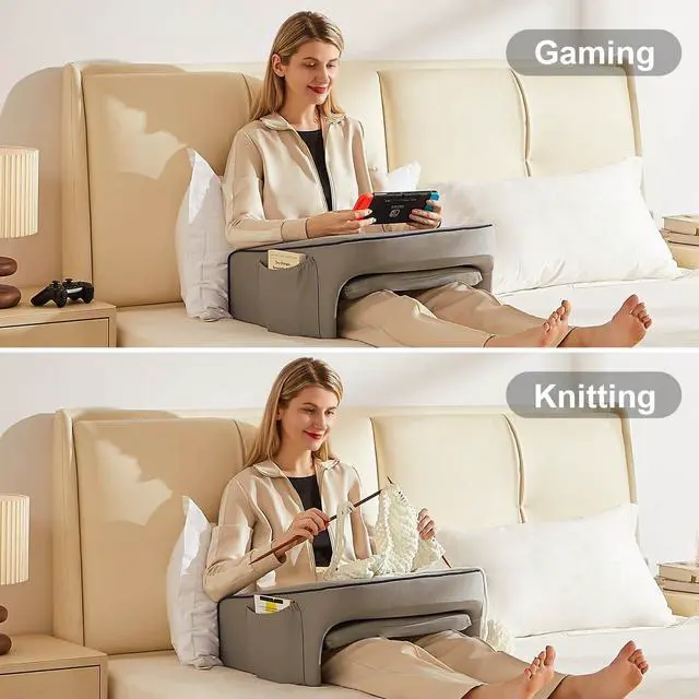 Alt view image 8 of 12 - Lap Desk Pillow for Bed, Soft Arm Rest Pillow, Reading Lap Pillow, Memory Foam Reading Pillow, Laptop Lap Desk for arms for Reading, Working in Bed Couch(Grey)