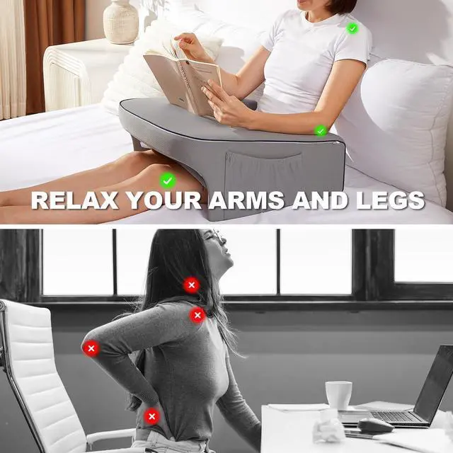 Alt view image 10 of 12 - Lap Desk Pillow for Bed, Soft Arm Rest Pillow, Reading Lap Pillow, Memory Foam Reading Pillow, Laptop Lap Desk for arms for Reading, Working in Bed Couch(Grey)