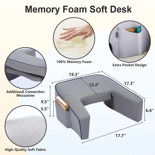 Alt view image 11 of 12 - Lap Desk Pillow for Bed, Soft Arm Rest Pillow, Reading Lap Pillow, Memory Foam Reading Pillow, Laptop Lap Desk for arms for Reading, Working in Bed Couch(Grey)