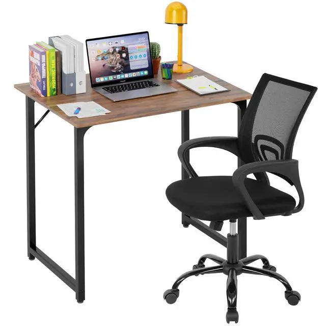 Alt view image 7 of 12 - 32 Inch Home Office Desk and Chair Set,32 Inch Computer Desk with Ergonomic Height Adjustable Office Chair for Home Office (Vintage and Black)