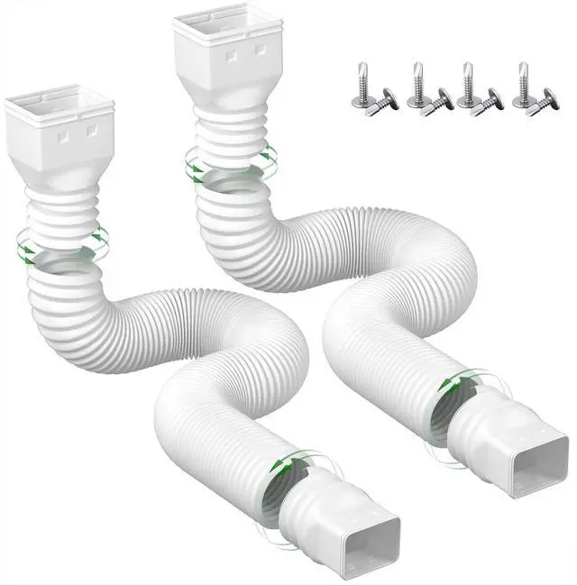 Alt view image 8 of 14 - 2 Pack Rain Gutter Downspout Extensions Flexible,Drain Downspout Extender Connector 21"-68",Screws for Included,White
