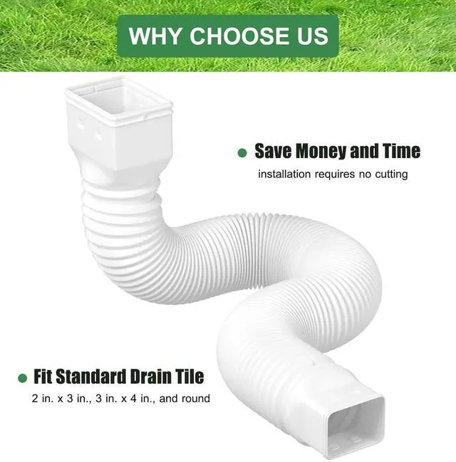 Alt view image 9 of 14 - 2 Pack Rain Gutter Downspout Extensions Flexible,Drain Downspout Extender Connector 21"-68",Screws for Included,White