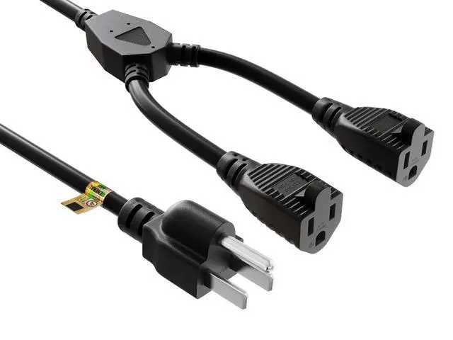 Alt view image 8 of 14 - Power Cord Splitter Cable, 2 NEMA 5-15R to 1 NEMA 5-15P - Splitter Cord, Y Power Cable, Power Cord Extension and Splitter (72 inches)