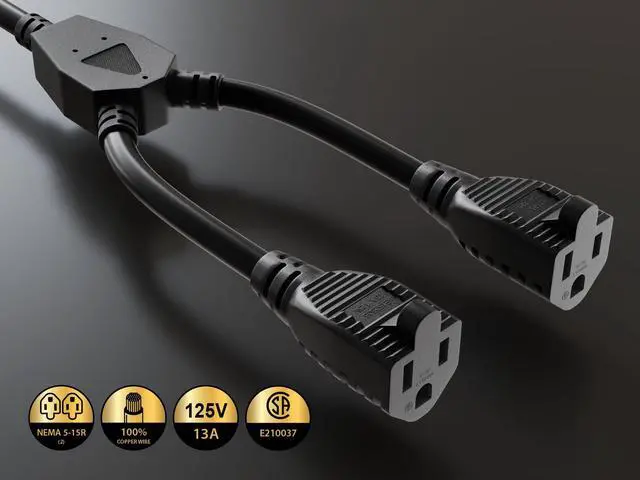 Alt view image 10 of 14 - Power Cord Splitter Cable, 2 NEMA 5-15R to 1 NEMA 5-15P - Splitter Cord, Y Power Cable, Power Cord Extension and Splitter (72 inches)