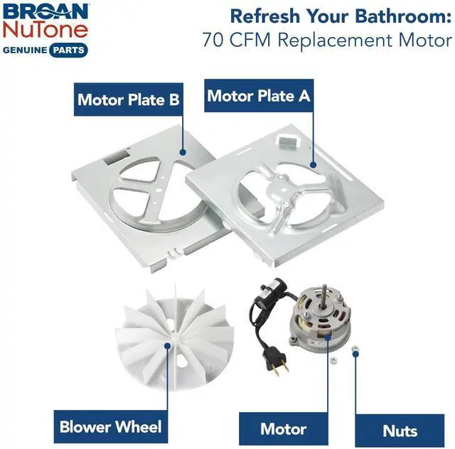 Alt view image 9 of 14 - RE70BN 70 CFM Bathroom Exhaust Fan Replacement Motor Kit, Easy DIY Replacement Motor Kit for 70 CFM and 50 CFM Bath Fans, White