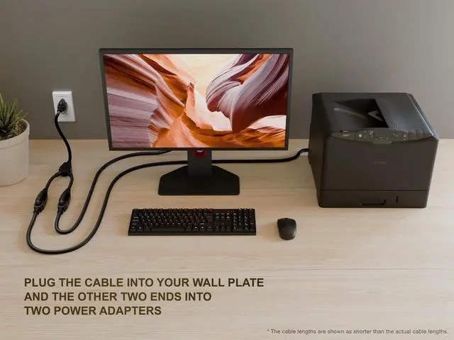 Alt view image 14 of 14 - Power Cord Splitter Cable, 2 NEMA 5-15R to 1 NEMA 5-15P - Splitter Cord, Y Power Cable, Power Cord Extension and Splitter (72 inches)