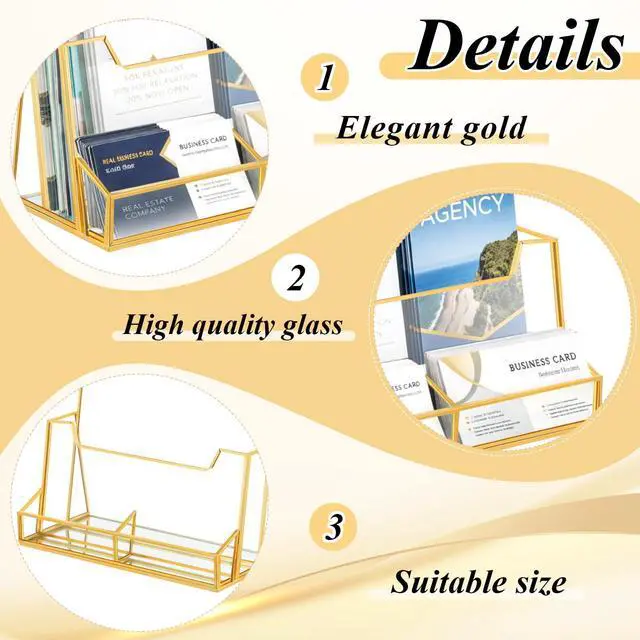 Alt view image 11 of 14 - 2 Pcs 8.5 x 11 Inches Gold Glass Brochure Holder Countertop Literature Trifold Pamphlet Stand with Business Name Cardholder Flyer Brochure Display for Magazine, Booklet, Menu, Journal Display