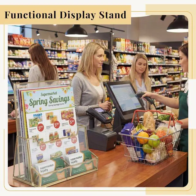 Alt view image 12 of 14 - 2 Pcs 8.5 x 11 Inches Gold Glass Brochure Holder Countertop Literature Trifold Pamphlet Stand with Business Name Cardholder Flyer Brochure Display for Magazine, Booklet, Menu, Journal Display