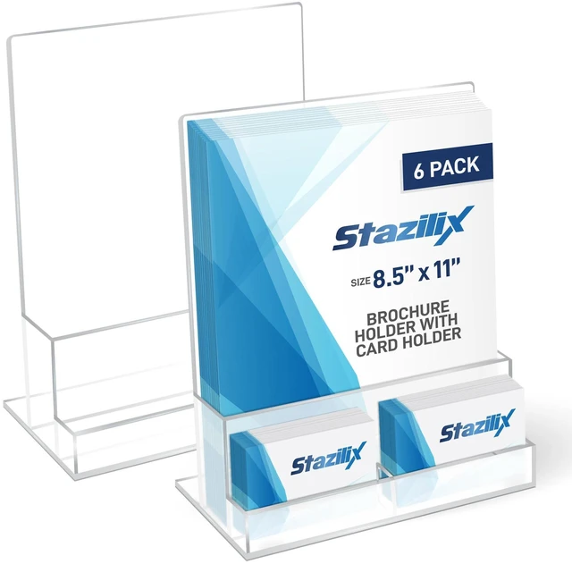 Alt view image 8 of 14 - 6 Pack Acrylic Brochure Holder 8.5x11, Clear Brochure Display Stand with Acrylic And Business Card Holder, Plastic Flyer Display Stand for Magazine, Pamphlet, Booklets, Menu, Journals
