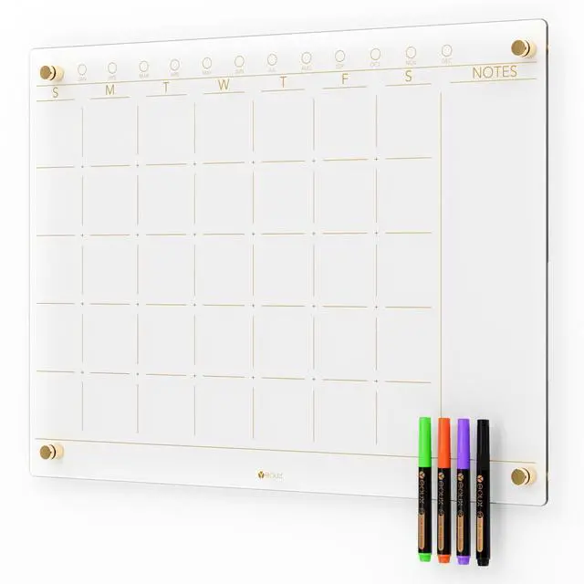 Alt view image 8 of 14 - Clear Glass Monthly Dry Erase Calendar Board for Wall, 17" x 23" | Large Monthly Planner, Easy Installation, Non-Magnetic, Frameless Tempered Glass, 4 Markers Included