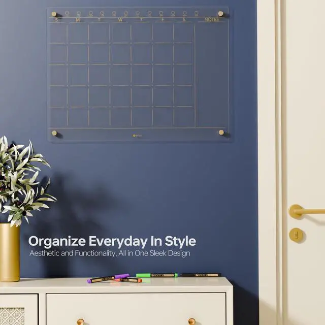 Alt view image 9 of 14 - Clear Glass Monthly Dry Erase Calendar Board for Wall, 17" x 23" | Large Monthly Planner, Easy Installation, Non-Magnetic, Frameless Tempered Glass, 4 Markers Included