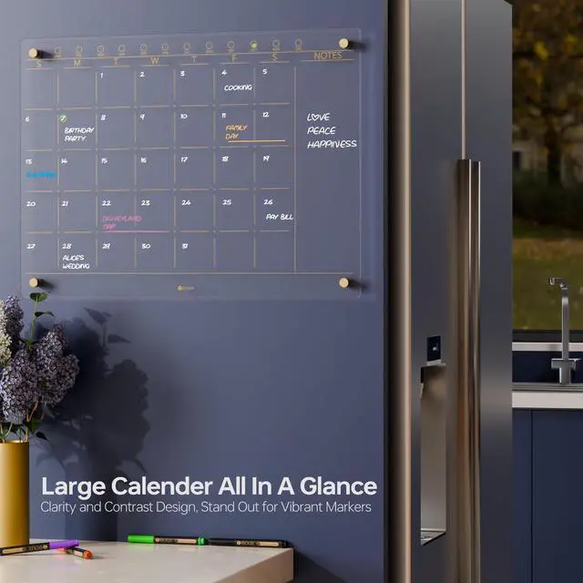 Alt view image 10 of 14 - Clear Glass Monthly Dry Erase Calendar Board for Wall, 17" x 23" | Large Monthly Planner, Easy Installation, Non-Magnetic, Frameless Tempered Glass, 4 Markers Included