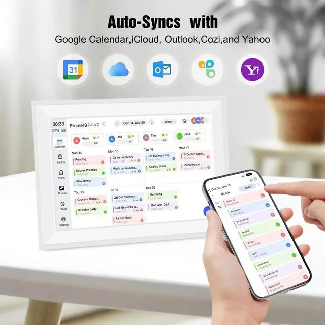 Alt view image 10 of 14 - 10.1" Smart Digital Calendar Wall Planner with Chore Charts and Meal Plan | 1280x800P IPS Touchscreen 32GB Storage Interactive Display Desk Calendar with Task Rewards for Family Schedules White
