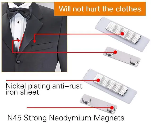 Alt view image 9 of 10 - Strong Magnetic Name Badge Holders with Steel Back Plate, 100 Pack Name Tags/ID Badge Magnets, Fastener with 3M Adhesive on Front Plate,Strength Neodymium Magnets