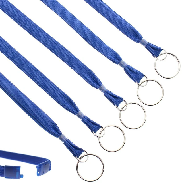 Alt view image 7 of 12 - Bulk 100 Pack - Heavy Duty Breakaway Lanyards for Keys and ID Badges with Key Chain Split Ring - Break-Away Clasp and Keychain Keyring/Badge Holder Attachment (Royal Blue)