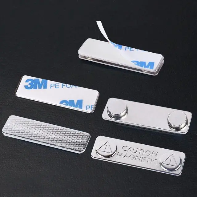 Alt view image 8 of 10 - Strong Magnetic Name Badge Holders with Steel Back Plate, 100 Pack Name Tags/ID Badge Magnets, Fastener with 3M Adhesive on Front Plate,Strength Neodymium Magnets
