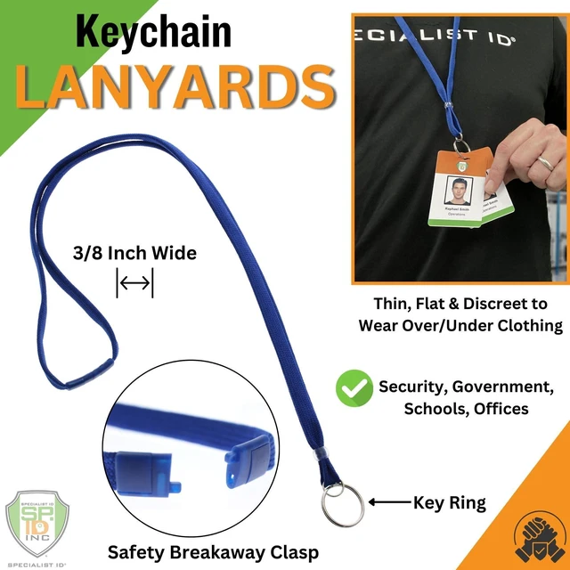 Alt view image 8 of 12 - Bulk 100 Pack - Heavy Duty Breakaway Lanyards for Keys and ID Badges with Key Chain Split Ring - Break-Away Clasp and Keychain Keyring/Badge Holder Attachment (Dark Navy Blue)