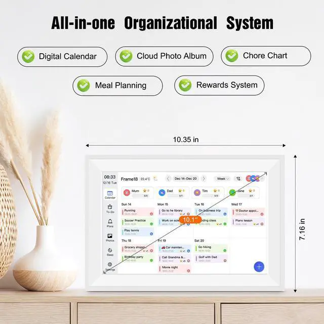 Alt view image 14 of 14 - 10.1" Smart Digital Calendar Wall Planner with Chore Charts and Meal Plan | 1280x800P IPS Touchscreen 32GB Storage Interactive Display Desk Calendar with Task Rewards for Family Schedules White