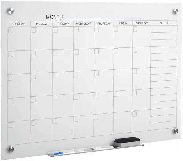 Alt view image 2 of 2 - 35"x23" Dry Erase Wall Calendar Glass Whiteboard Monthly Planner for Homeschool Supplies & Home Office Organization with 4 Markers and 1 Eraser,Frameless
