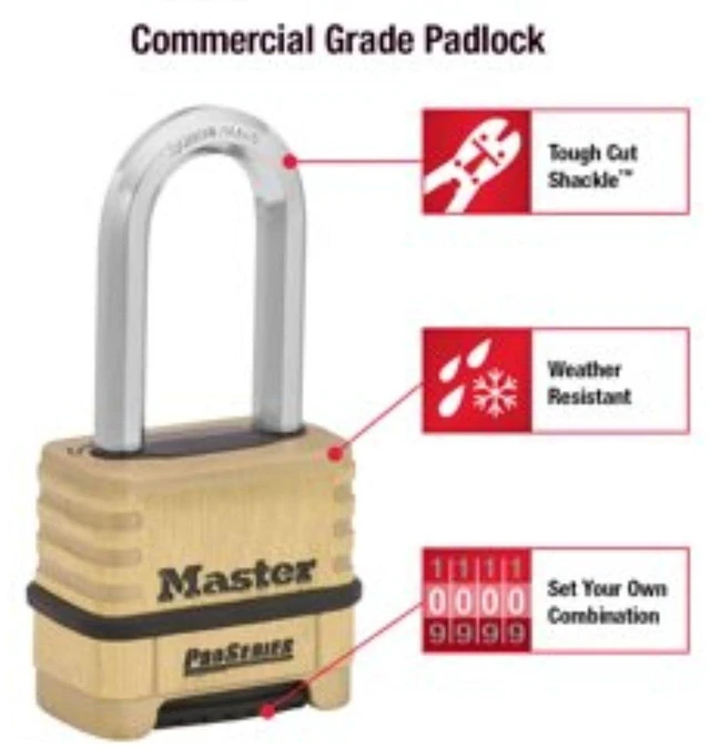 Alt view image 9 of 12 - ProSeries Combination Padlock Commercial Grade Lock 1175LHSS | Heavy Duty Resettable Combination Padlock For Construction Sites, Gates, Tools, Storage, Fences, 2-1/4-inch Wide Brass Lock