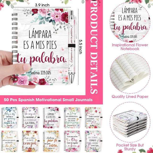 Alt view image 9 of 14 - 50 Sets Spanish Christian Gifts for Women A6 Floral Spiral Christian Notebook and Bible Ballpoint Pen Prayer Journal Religious Gifts for Church Member Women Mom Teacher Nurse