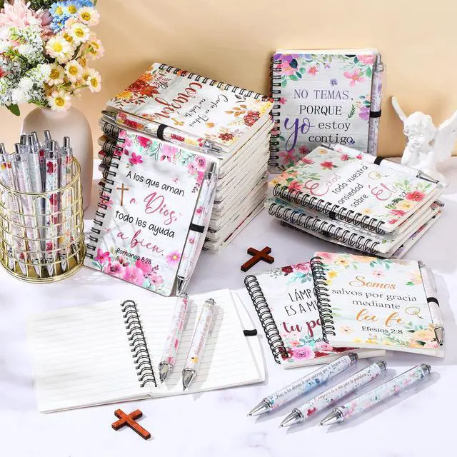 Alt view image 10 of 14 - 50 Sets Spanish Christian Gifts for Women A6 Floral Spiral Christian Notebook and Bible Ballpoint Pen Prayer Journal Religious Gifts for Church Member Women Mom Teacher Nurse