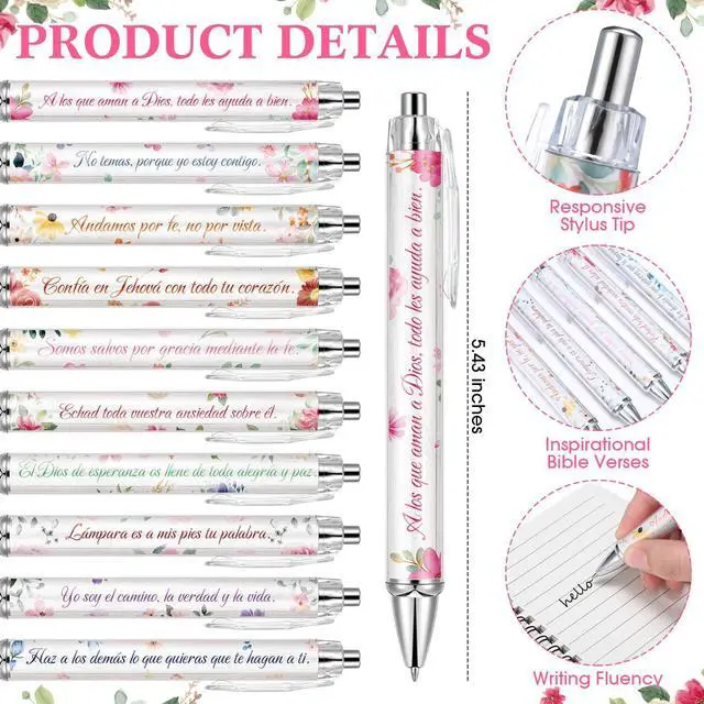 Alt view image 11 of 14 - 50 Sets Spanish Christian Gifts for Women A6 Floral Spiral Christian Notebook and Bible Ballpoint Pen Prayer Journal Religious Gifts for Church Member Women Mom Teacher Nurse