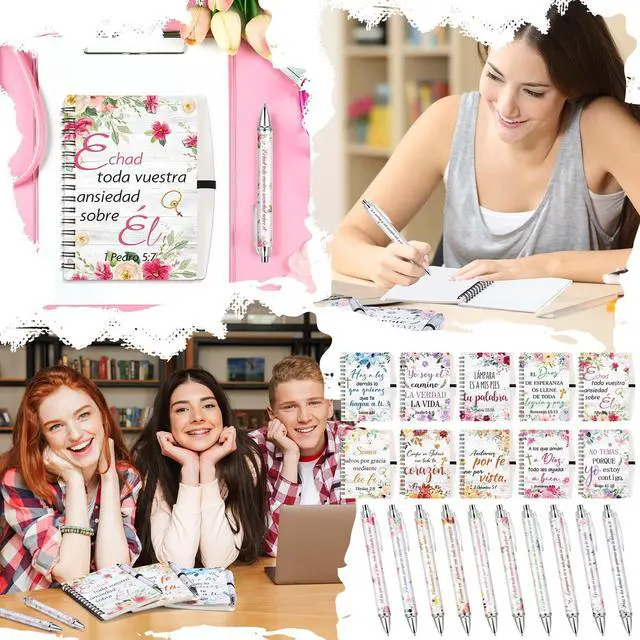 Alt view image 12 of 14 - 50 Sets Spanish Christian Gifts for Women A6 Floral Spiral Christian Notebook and Bible Ballpoint Pen Prayer Journal Religious Gifts for Church Member Women Mom Teacher Nurse