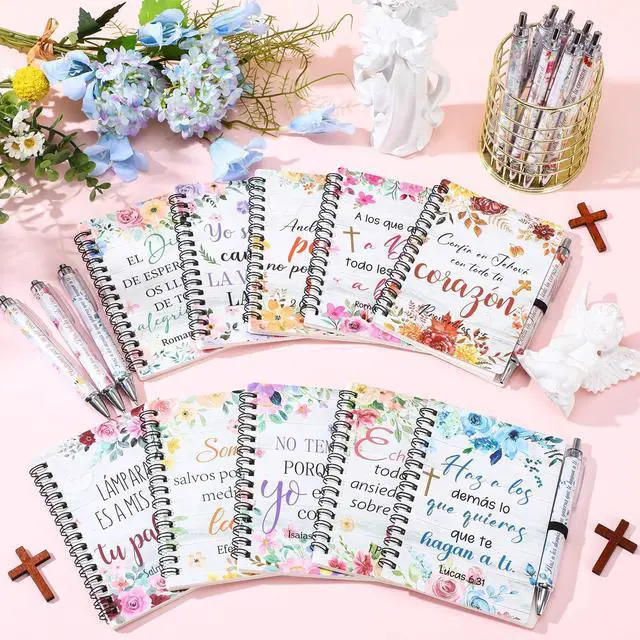 Alt view image 14 of 14 - 50 Sets Spanish Christian Gifts for Women A6 Floral Spiral Christian Notebook and Bible Ballpoint Pen Prayer Journal Religious Gifts for Church Member Women Mom Teacher Nurse