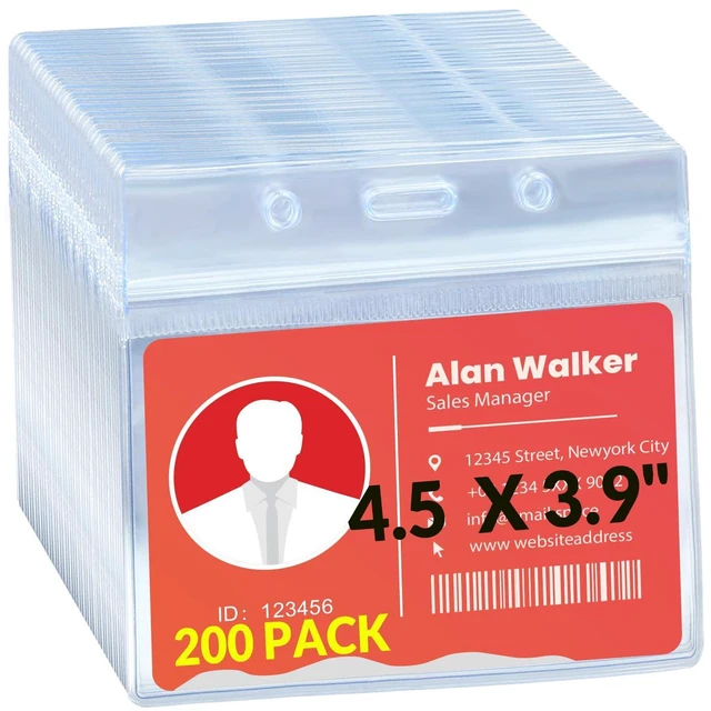 Alt view image 8 of 14 - Bulk 200 Pack Extra-Thick 4x3 Badge Holders Large Waterproof PVC Name Badge Holders Horizontal Name Tag Holder Clear Name Card Protector for Conferences, Trade Shows,Conventions,Exhibitors&Staff