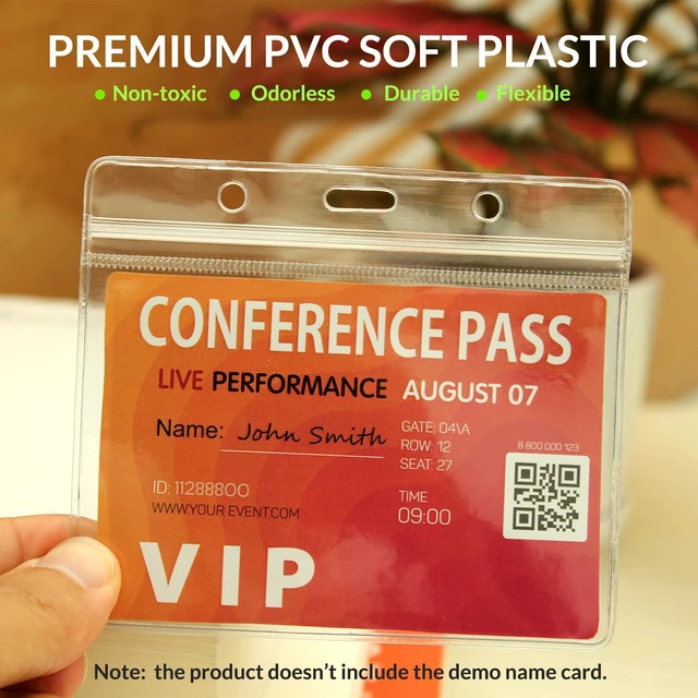 Alt view image 10 of 14 - Bulk 200 Pack Extra-Thick 4x3 Badge Holders Large Waterproof PVC Name Badge Holders Horizontal Name Tag Holder Clear Name Card Protector for Conferences, Trade Shows,Conventions,Exhibitors&Staff